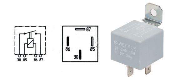 LYSRELE, 12V 30A med 4 - STIKK - Per Hagen Bilrekvisita